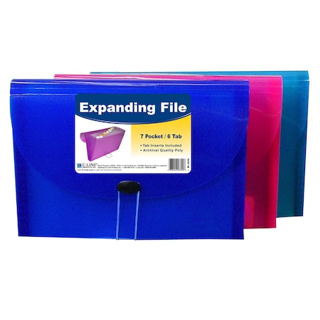 C-Line Products 7-Pocket Expanding File, Assorted Tropic Tones, PK3 58300